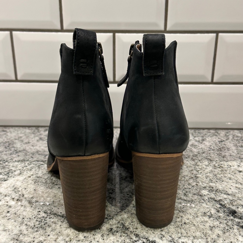 BP. Women 8.5 Lance Leather Ankle Booties Black Stacked Block Heel Side Zip - Picture 4 of 7